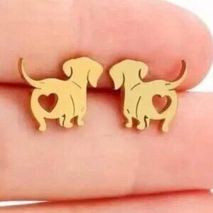 Gold Stainless Steel DACHSHUND Dog Stud Earrings